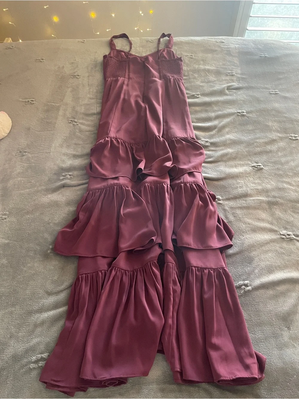 Abercrombie & Fitch Wine Tiered Maxi Slip Skirt